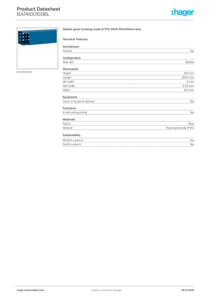Image Hager Product data sheet BA7A100100BL  | Hager