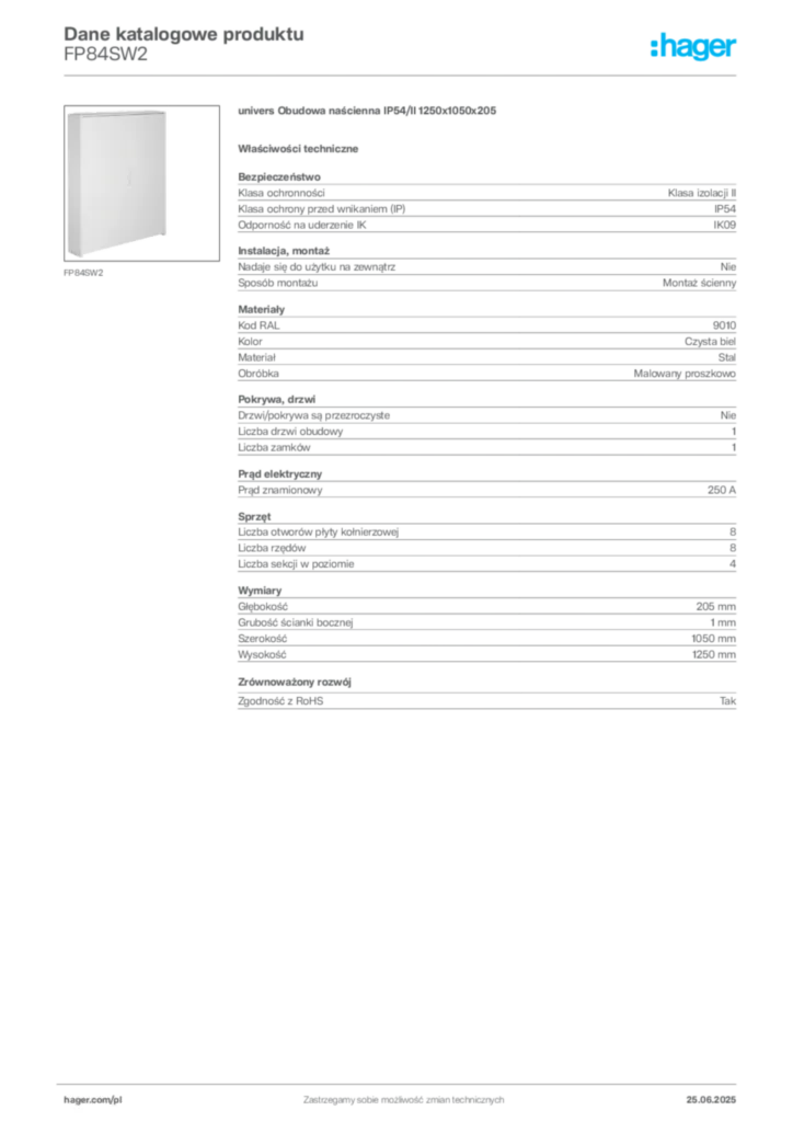 Zdjęcie Hager Dane katalogowe produktu FP84SW2 | Hager Polska
