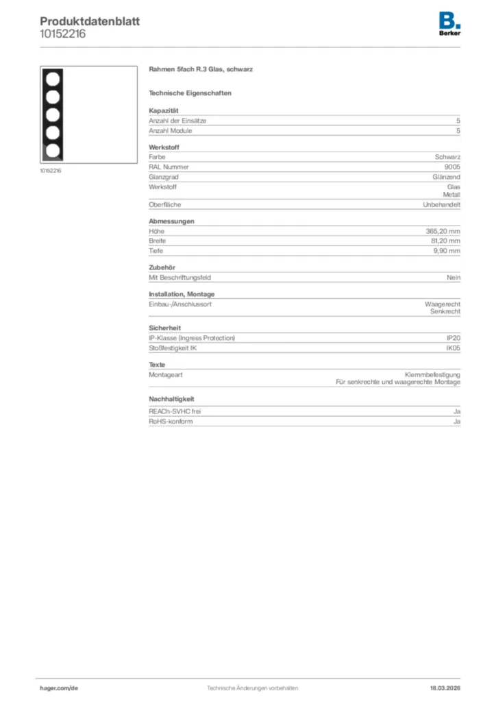 Bild Berker Produktdatenblatt 10152216 | Hager Deutschland