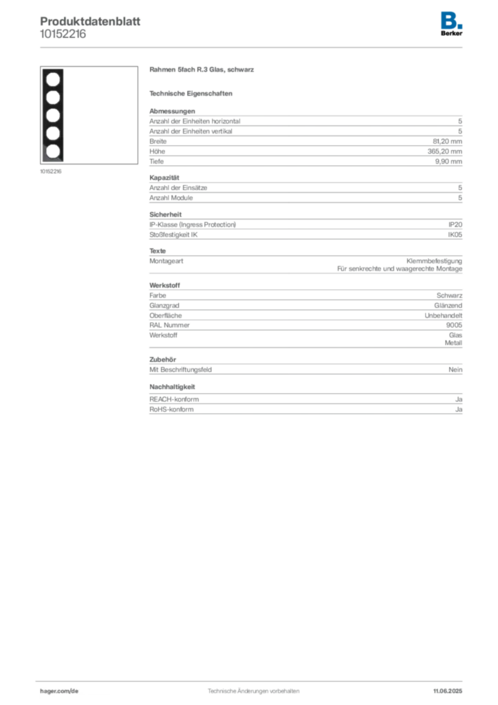 Bild Berker Produktdatenblatt 10152216 | Hager Deutschland