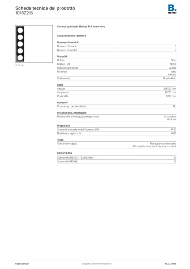 Immagine Berker Scheda tecnica del prodotto 10152216 | Hager Italia