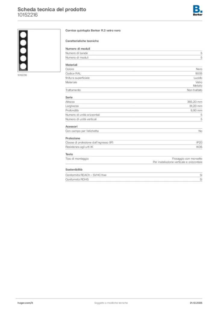 Immagine Berker Scheda tecnica del prodotto 10152216 | Hager Italia