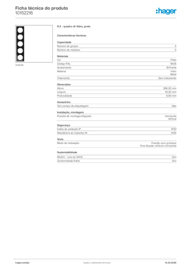 Imagem Hager Ficha técnica do produto 10152216 | Hager Portugal