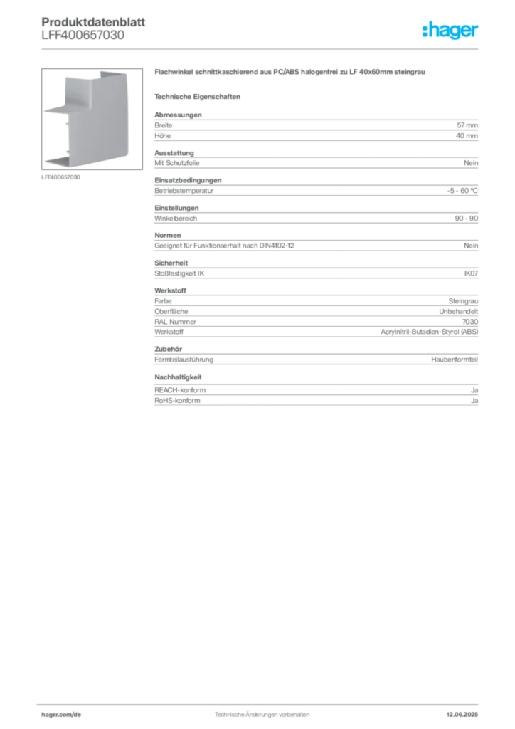 Bild Hager Produktdatenblatt LFF400657030 | Hager Deutschland