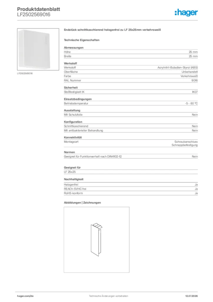 Bild Hager Produktdatenblatt LF2502569016 | Hager Deutschland
