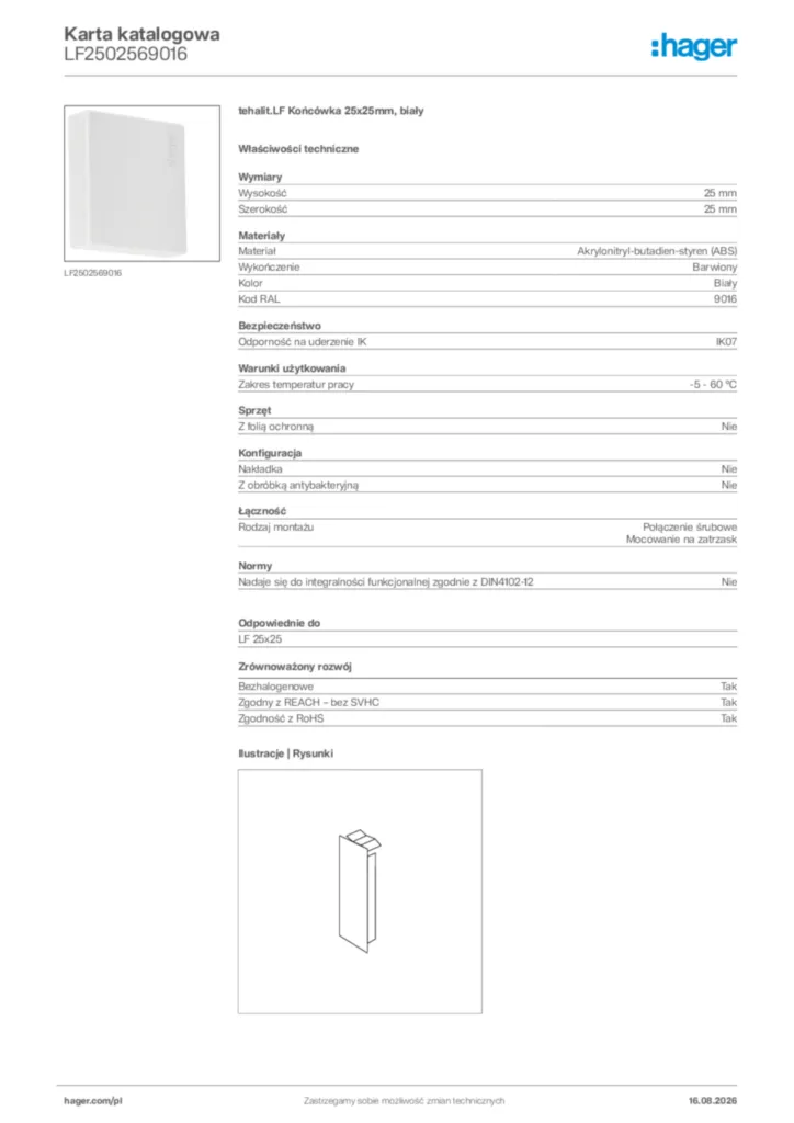 Zdjęcie Hager Karta katalogowa LF2502569016 | Hager Polska