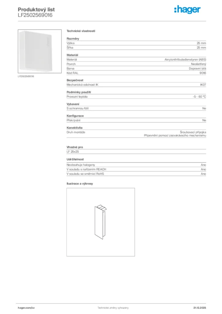 Obrázek Hager Produktový list LF2502569016 | Hager