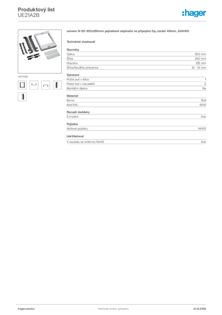Obrázek Hager Product data sheet UE21A2B | Hager