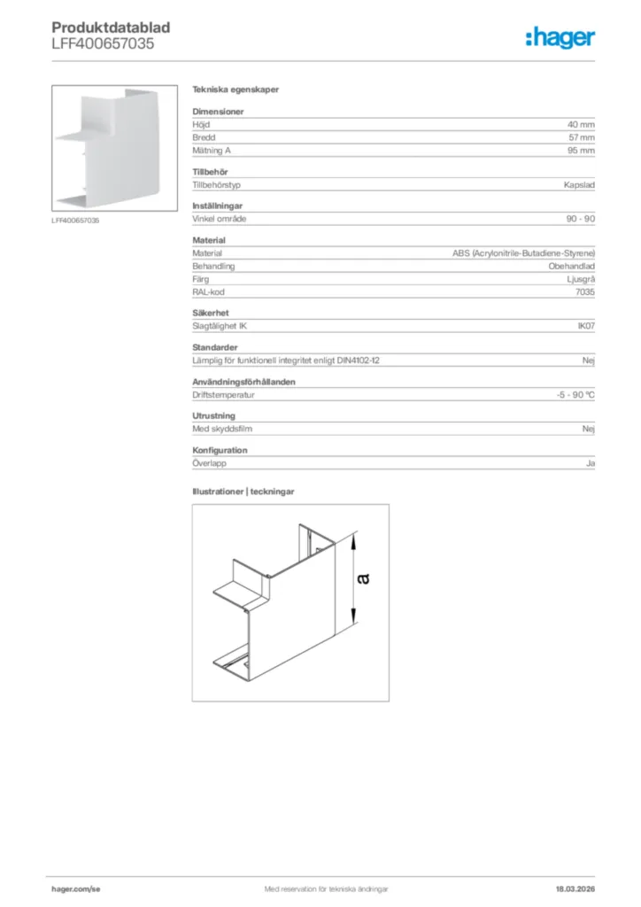 Bild Hager Produktdatablad LFF400657035 | Hager Sverige