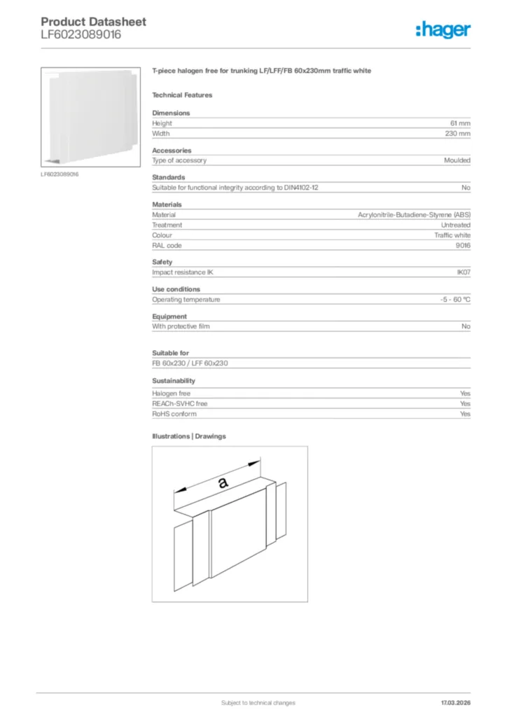 Image Hager Product data sheet LF6023089016  | Hager Africa