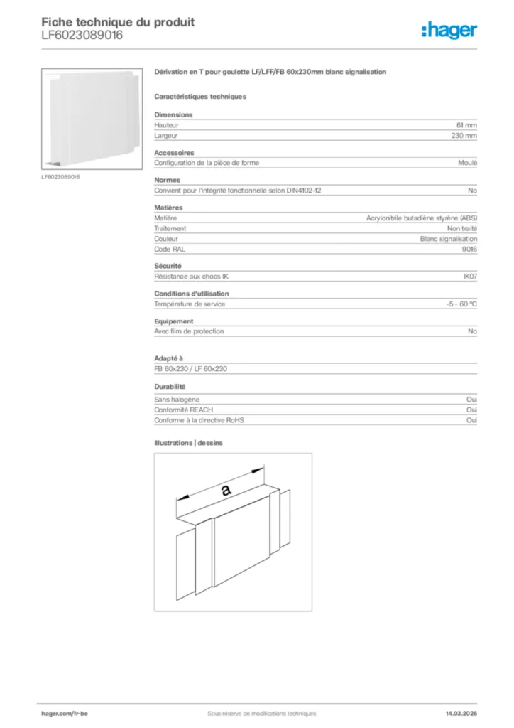 Image Hager Fiche technique du produit LF6023089016 | Hager Belgique