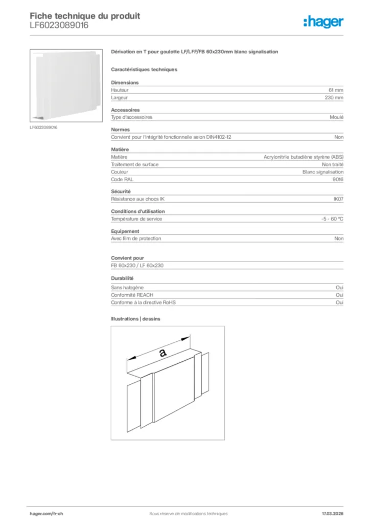 Image Hager Fiche technique du produit LF6023089016 | Hager Suisse