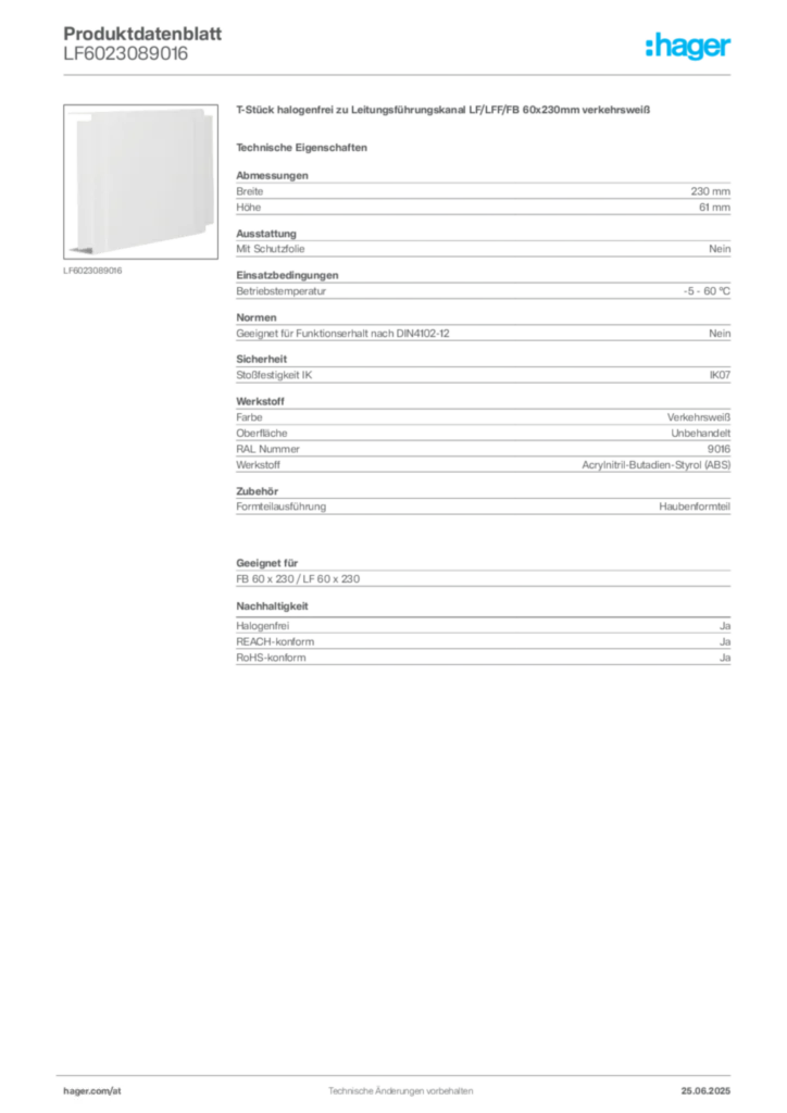 Bild Hager Produktdatenblatt LF6023089016 | Hager Deutschland