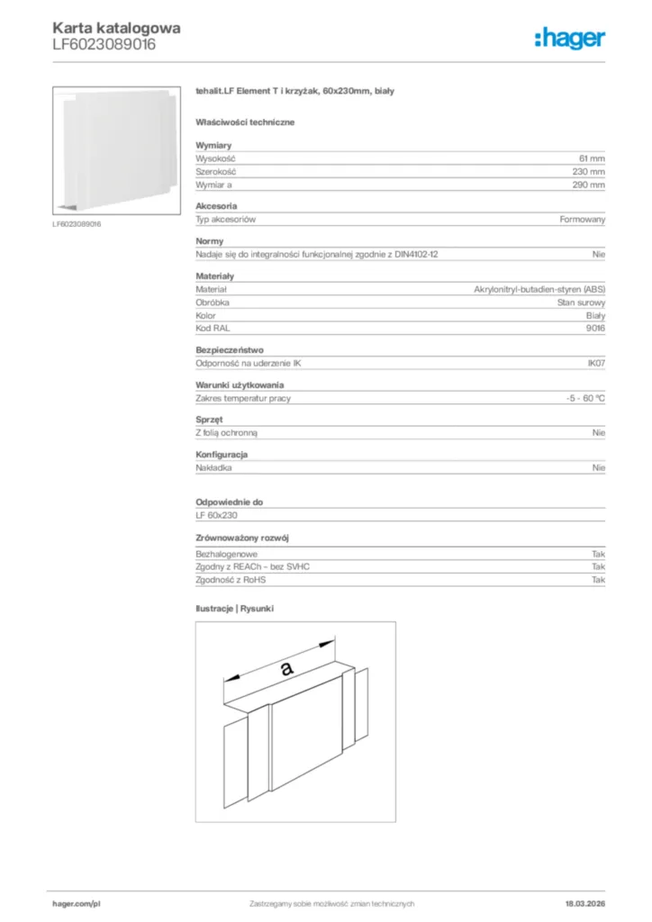 Zdjęcie Hager Karta katalogowa LF6023089016 | Hager Polska