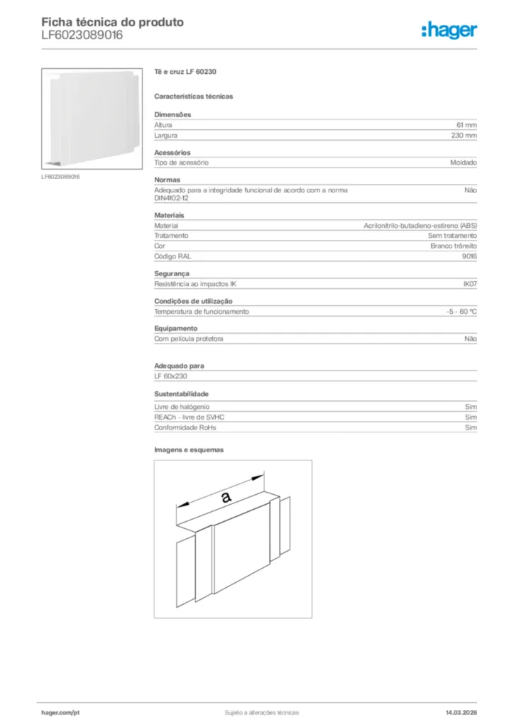 Imagem Hager Ficha técnica do produto LF6023089016 | Hager Portugal