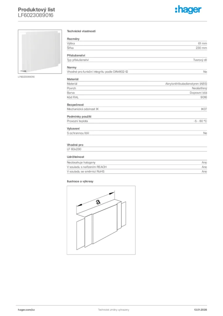 Obrázek Hager Product data sheet LF6023089016 | Hager