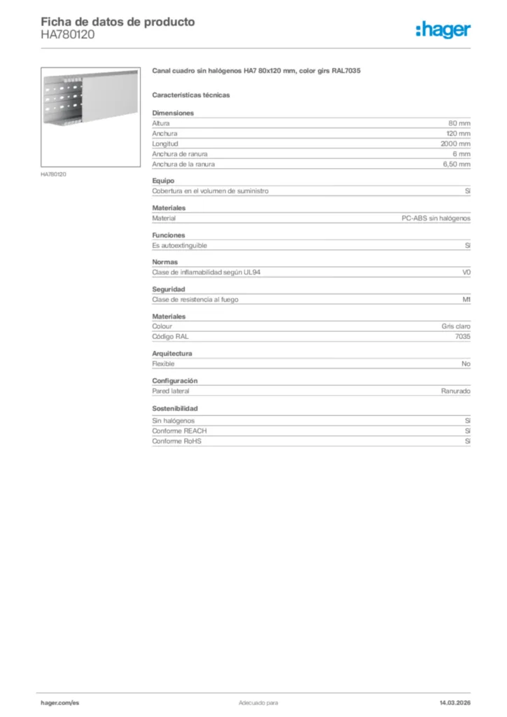 Imagen Hager Ficha de datos de producto HA780120 | Hager España