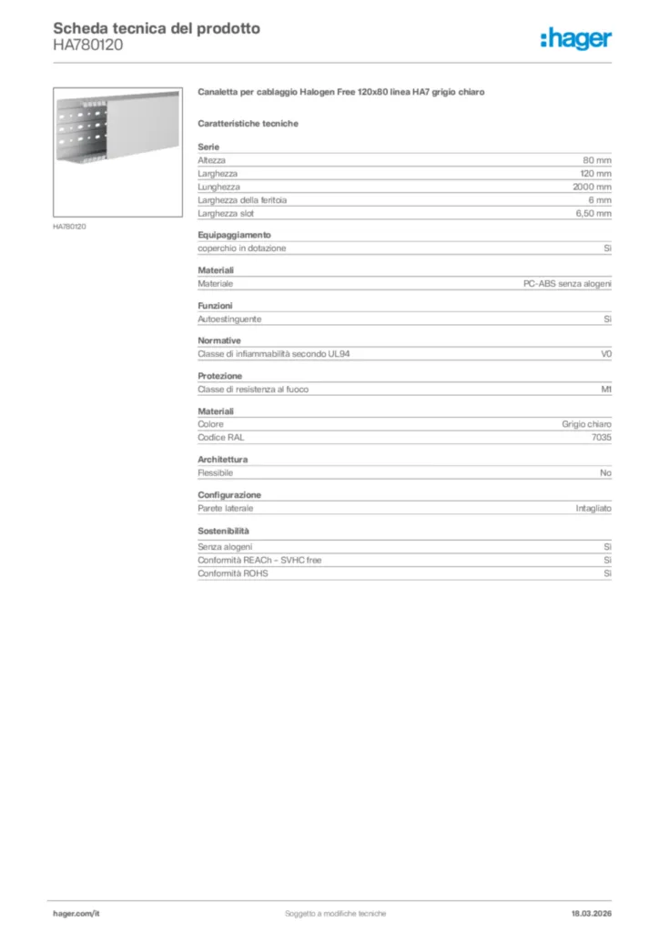 Immagine Hager Scheda tecnica del prodotto HA780120 | Hager Italia