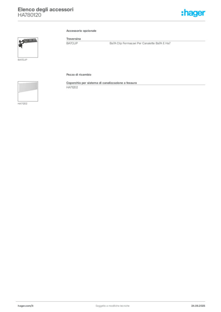 Immagine Hager Scheda tecnica del prodotto HA780120 | Hager Italia