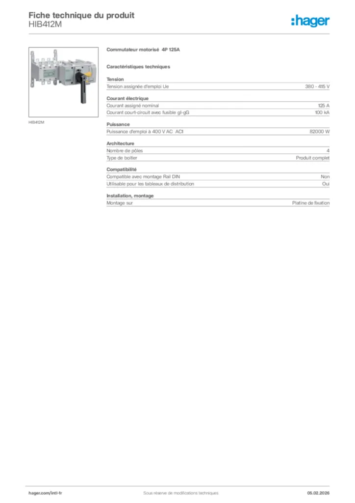 Image Hager Fiche technique du produit HIB412M | Hager Afrique