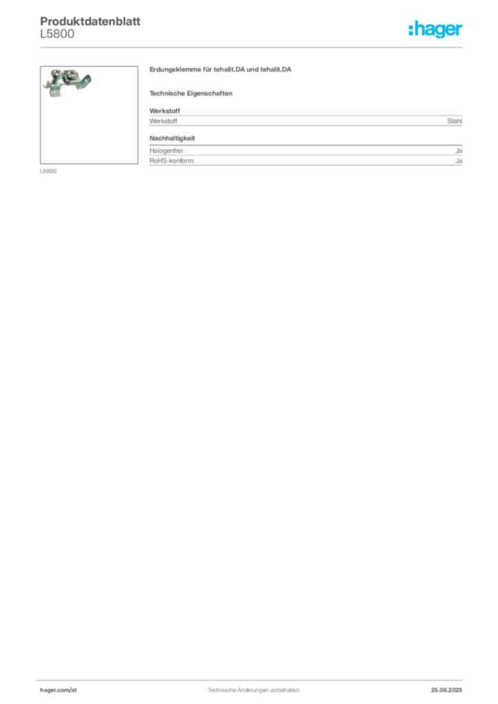 Bild Hager Produktdatenblatt L5800 | Hager Deutschland
