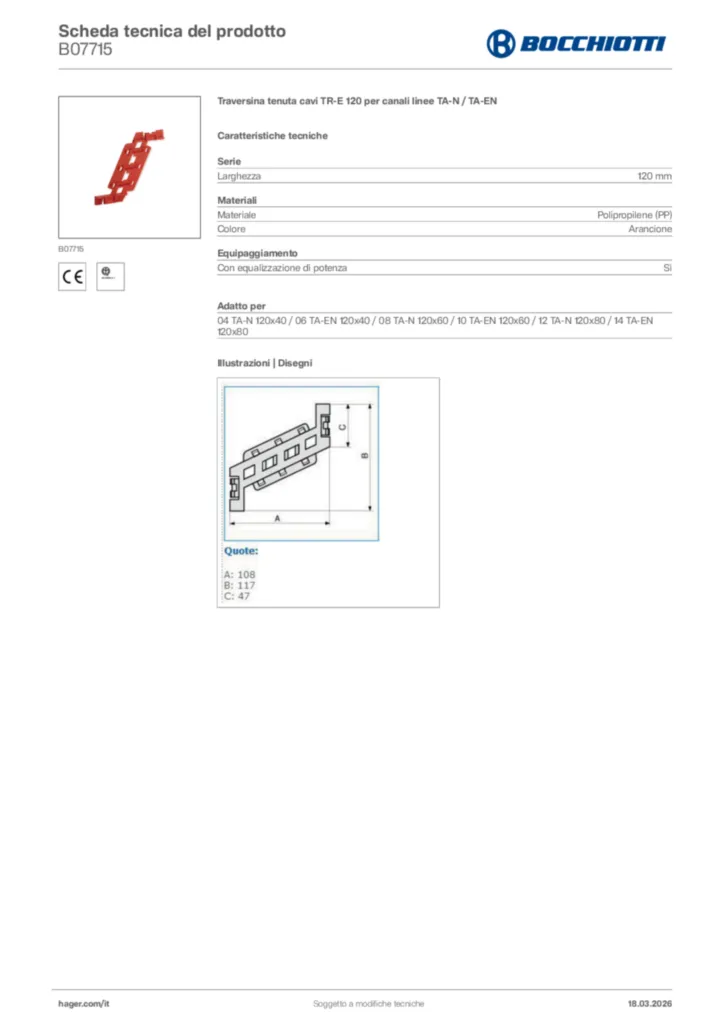 Immagine Bocchiotti Scheda tecnica del prodotto B07715 | Hager Italia