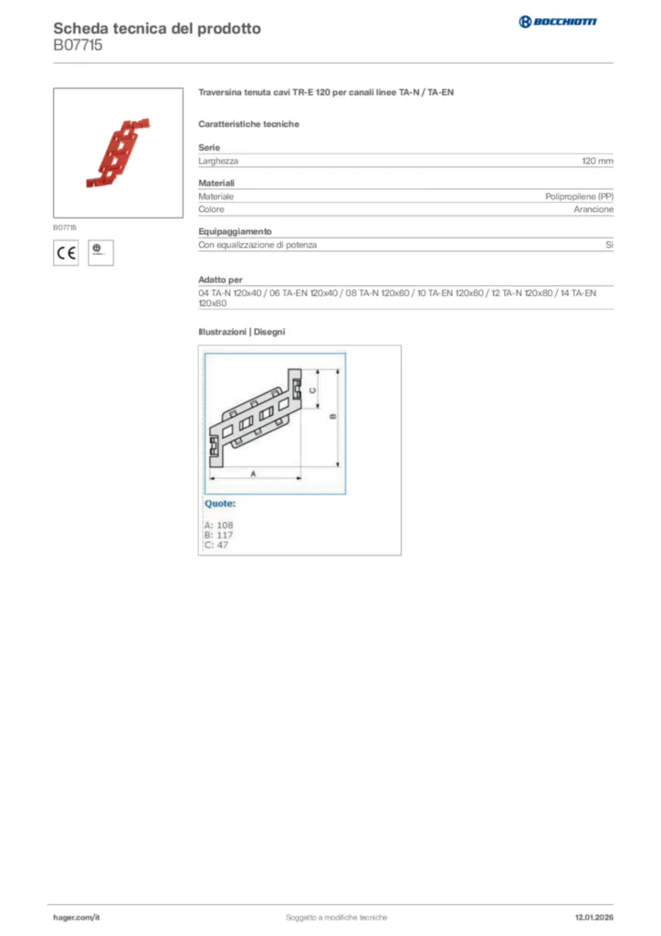 Immagine Bocchiotti Scheda tecnica del prodotto B07715 | Hager Italia