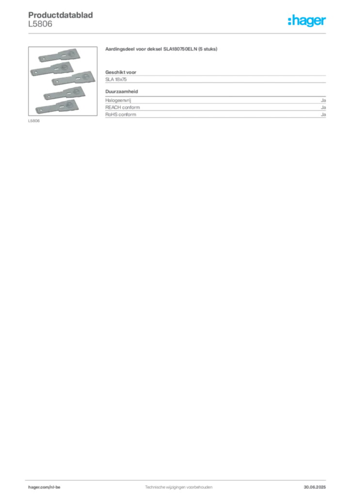 Afbeelding Hager Productdatablad L5806 | Hager Belgium