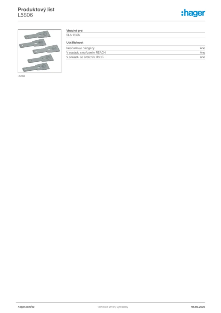 Obrázek Hager Product data sheet L5806 | Hager
