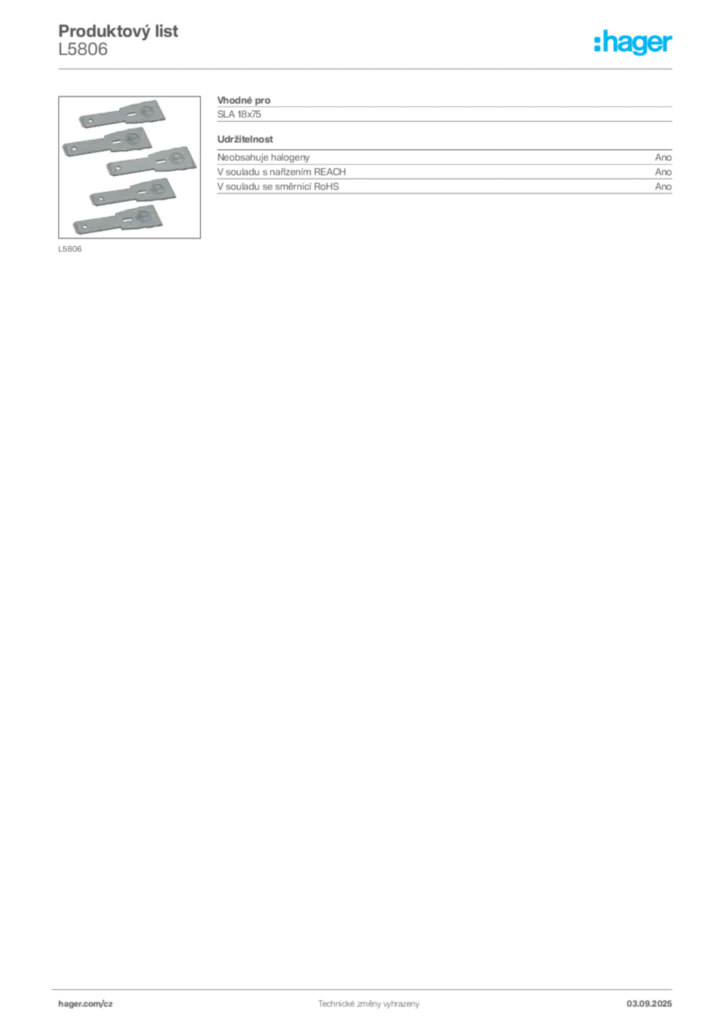 Obrázek Hager Produktový list L5806 | Hager