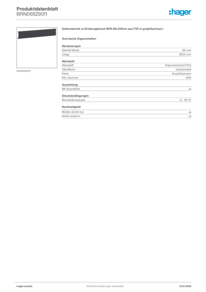 Bild Hager Produktdatenblatt BRN06529011 | Hager Deutschland