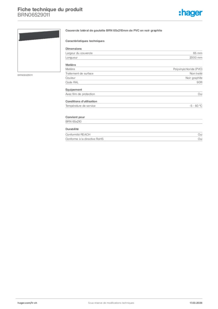 Image Hager Fiche technique du produit BRN06529011 | Hager Suisse