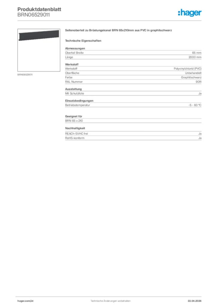 Bild Hager Produktdatenblatt BRN06529011 | Hager Deutschland