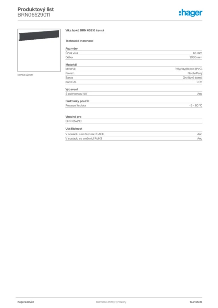 Obrázek Hager Product data sheet BRN06529011 | Hager