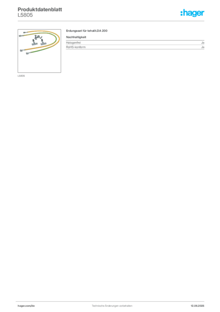 Bild Hager Produktdatenblatt L5805 | Hager Deutschland