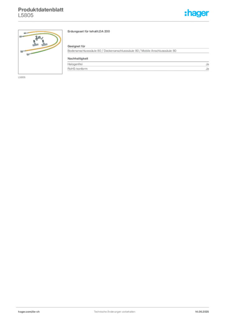 Bild Hager Produktdatenblatt L5805 | Hager Schweiz