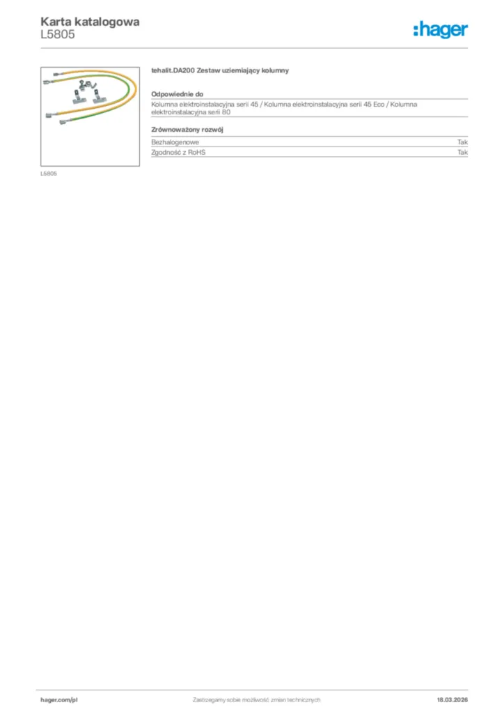 Zdjęcie Hager Karta katalogowa L5805 | Hager Polska