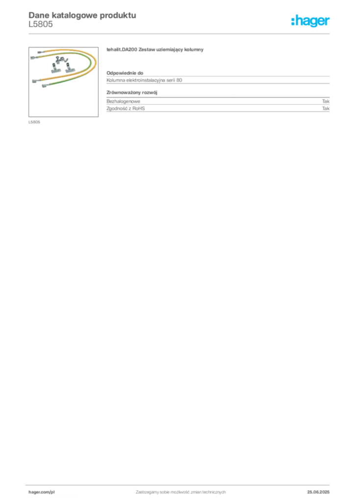 Zdjęcie Hager Dane katalogowe produktu L5805 | Hager Polska