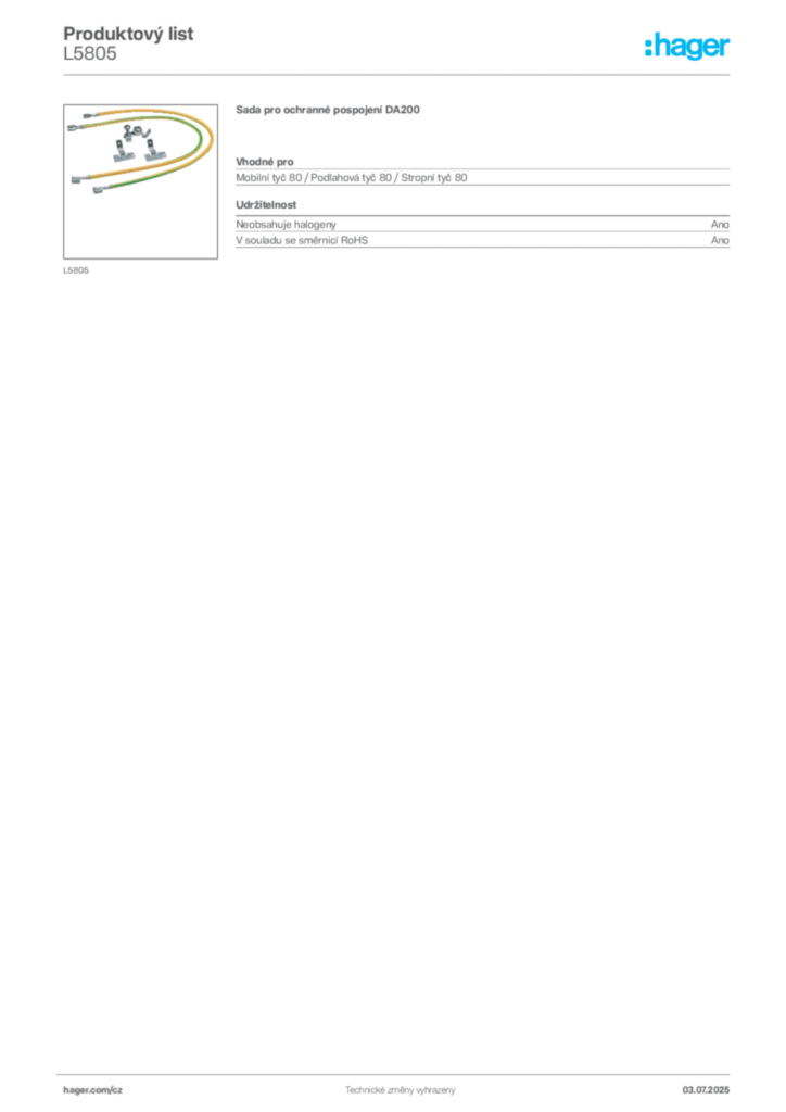 Obrázek Hager Produktový list L5805 | Hager