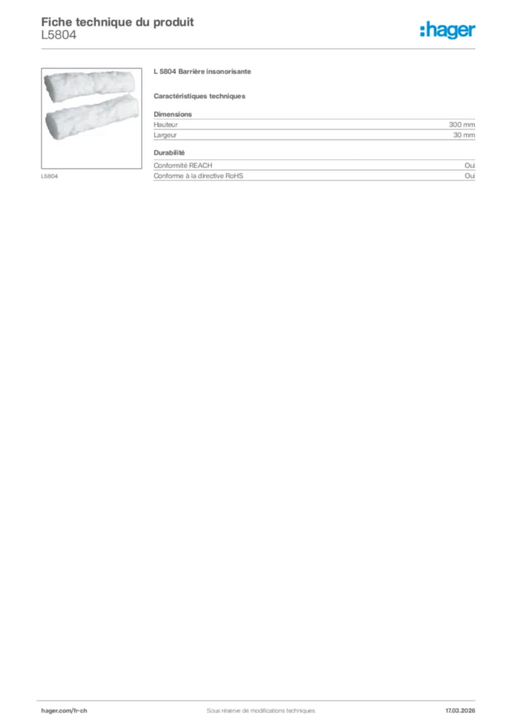Image Hager Fiche technique du produit L5804 | Hager Suisse