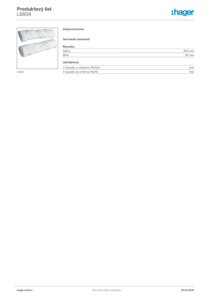 Obrázek Hager Product data sheet L5804 | Hager