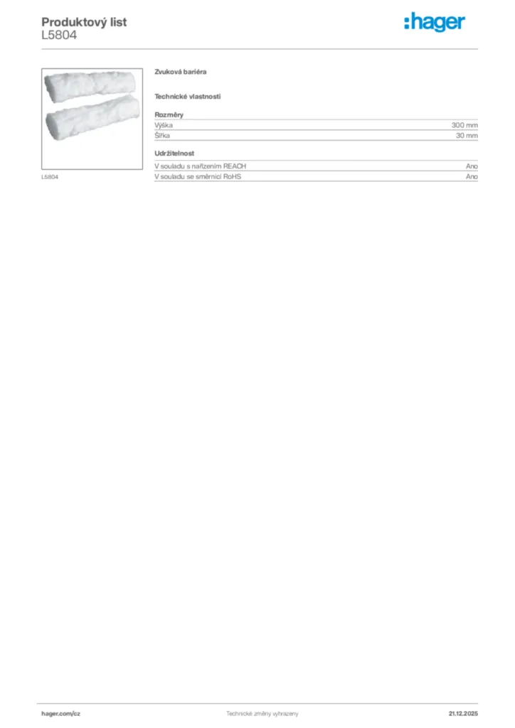 Obrázek Hager Produktový list L5804 | Hager