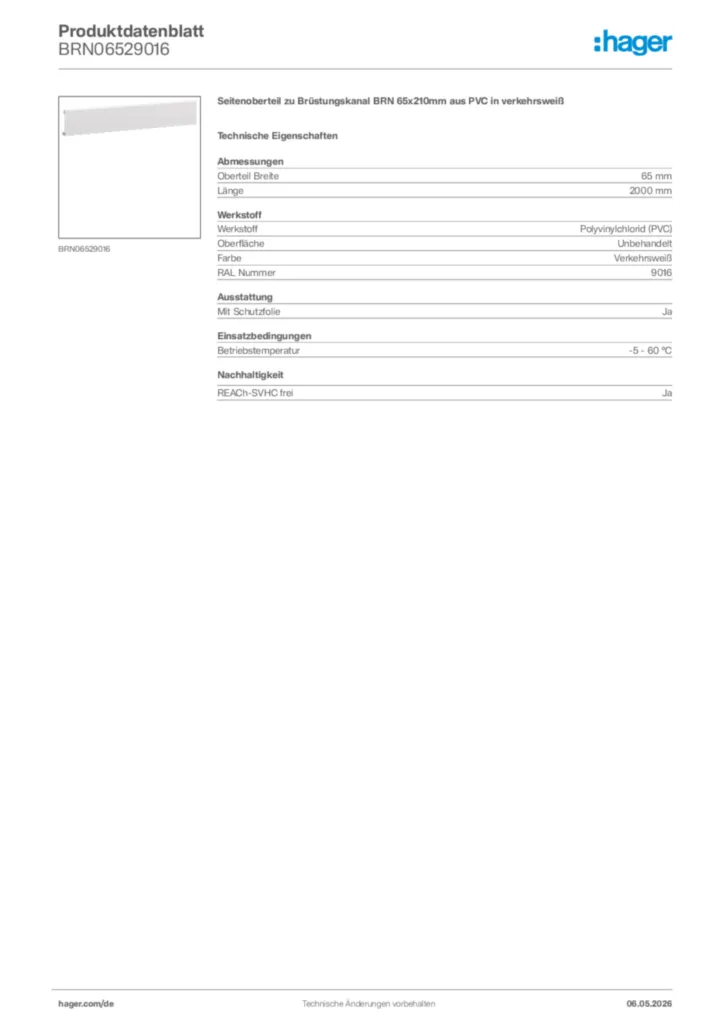Bild Hager Produktdatenblatt BRN06529016 | Hager Deutschland