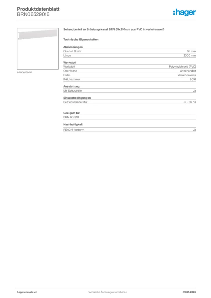Bild Hager Produktdatenblatt BRN06529016 | Hager Schweiz