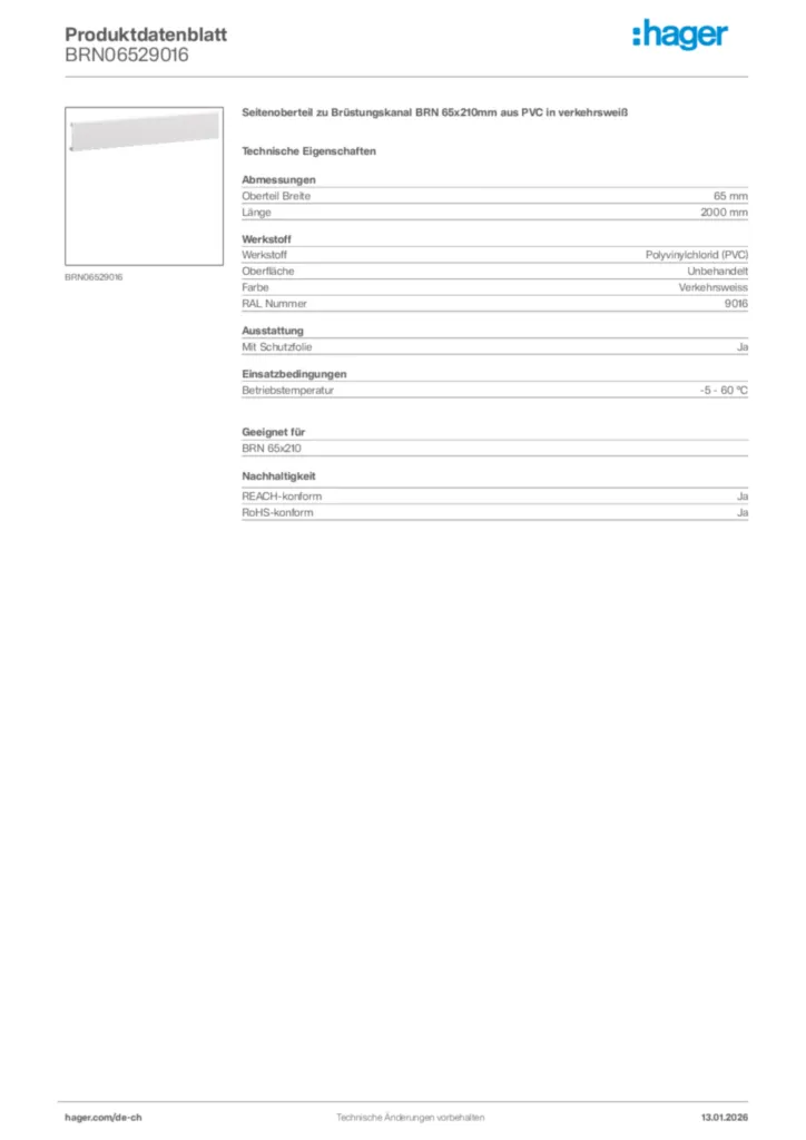 Bild Hager Produktdatenblatt BRN06529016 | Hager Schweiz