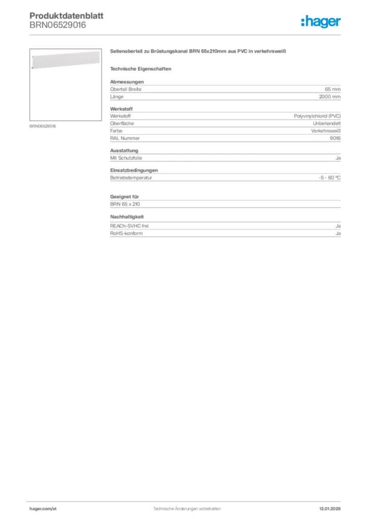 Bild Hager Produktdatenblatt BRN06529016 | Hager Deutschland