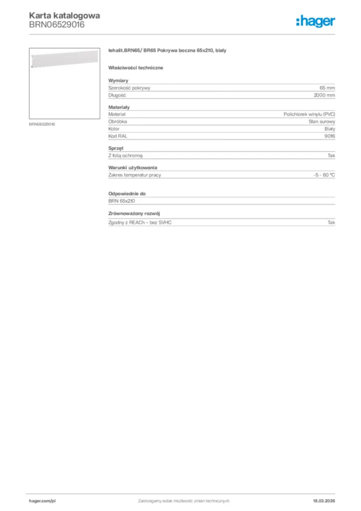 Zdjęcie Hager Karta katalogowa BRN06529016 | Hager Polska