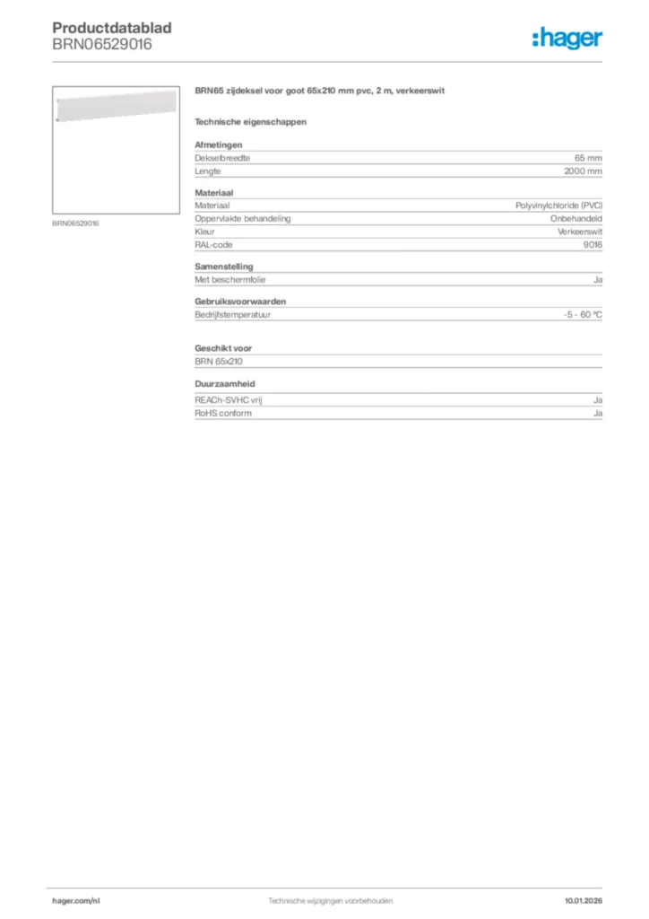Afbeelding Hager Productdatablad BRN06529016 | Hager Nederland