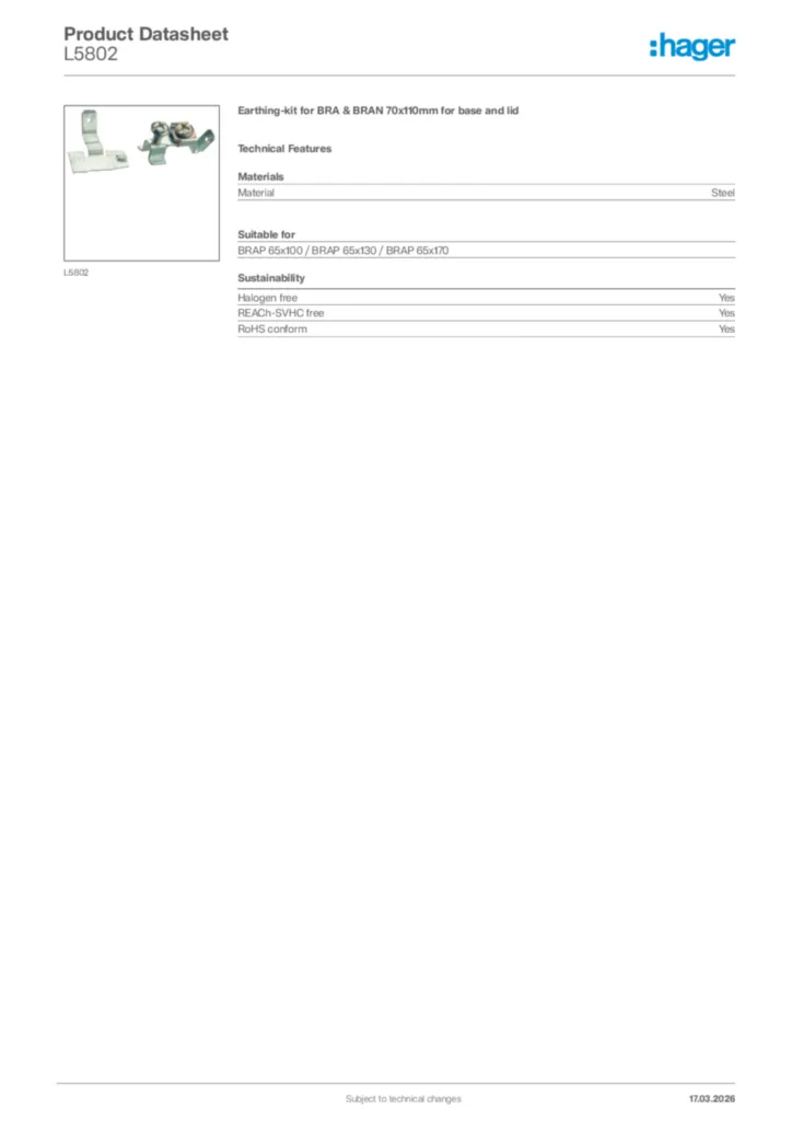Image Hager Product data sheet L5802  | Hager Africa