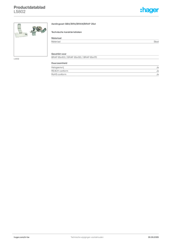 Afbeelding Hager Productdatablad L5802 | Hager Belgium